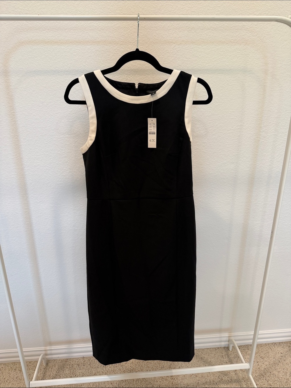 J. Crew Black Midi Sheath Dress with White Trim